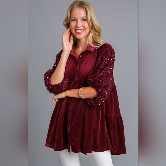 Umgee Burgundy Velvet Tunic Top - Picture 4 of 13